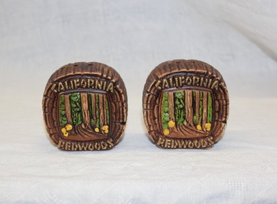 California Redwoods Salt & Pepper Shakers Faux Wood Ceramic Pottery RARE