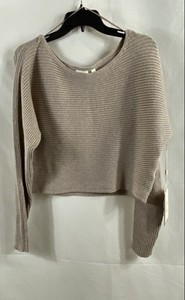 Cyrus Women's Kitten Heather Cropped Ribbed Long Sleeve Sweater Boat Neck NWT M