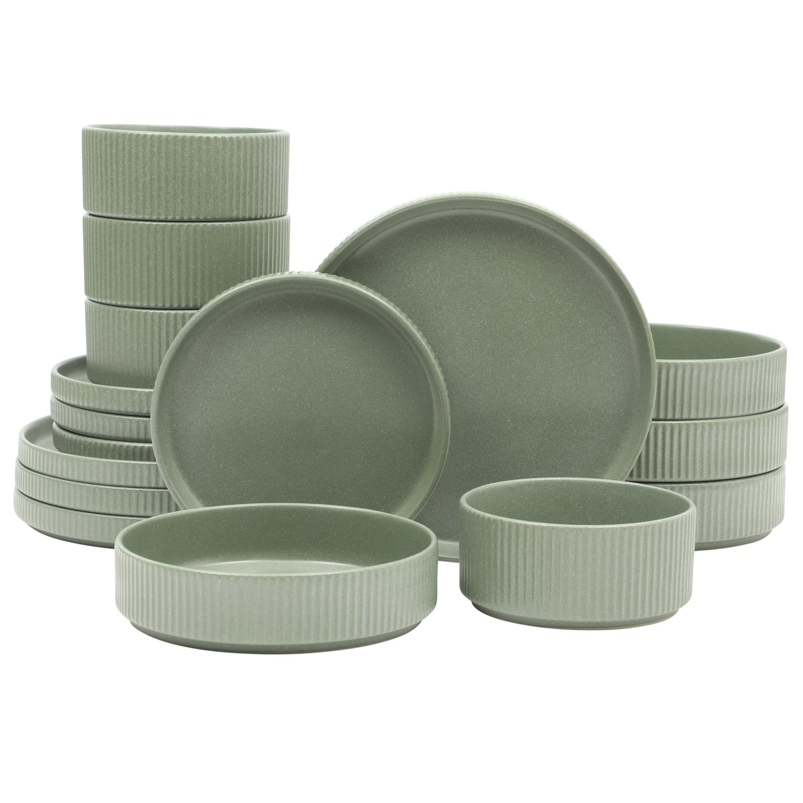 16 Piece Stoneware Service For 4 Matte Green Gibson Elite Pl