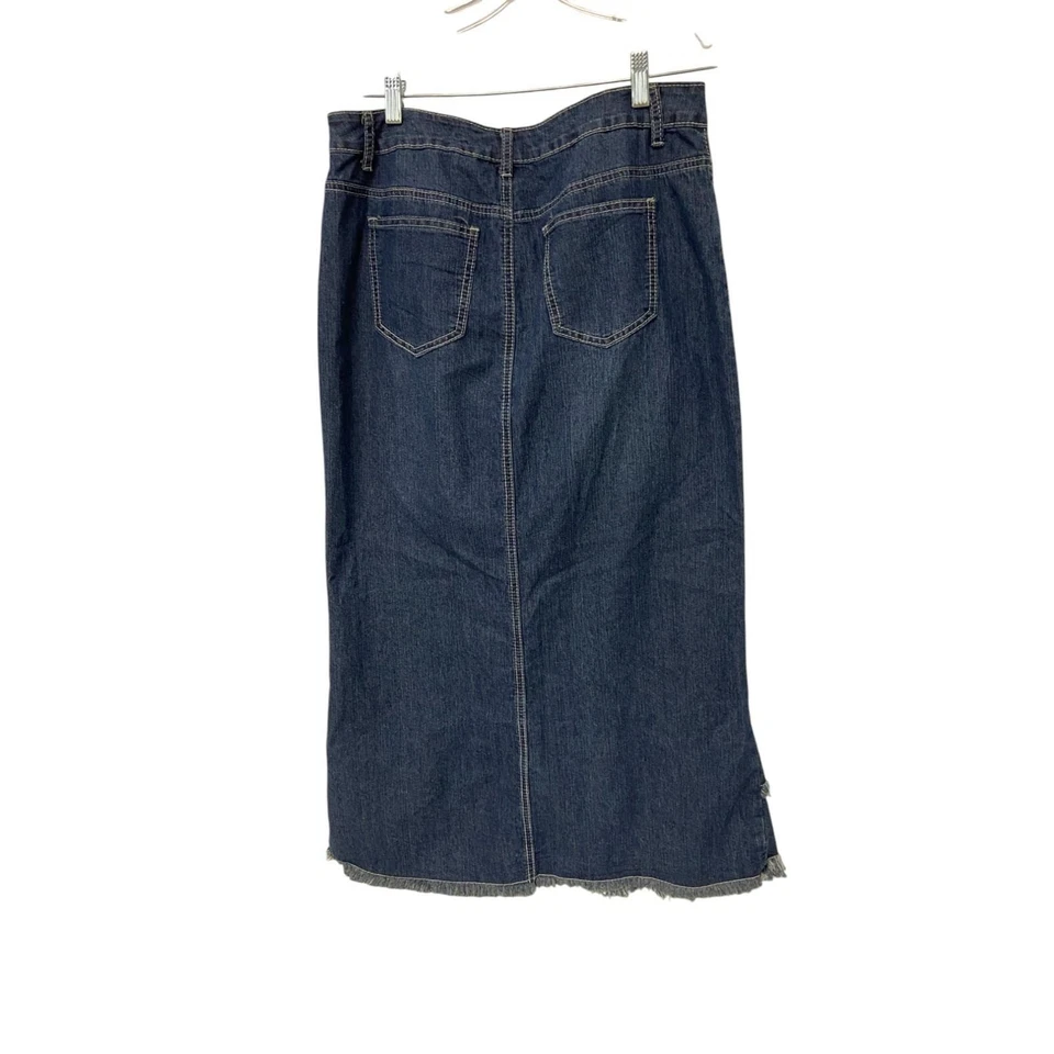 Maxi Falda Baccini Azul Denim Mujer Talla 10 Volantes Flecos Ribete 5 Bolsillos Foto 3 de 4