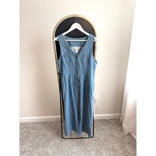 Vintage 100 cotton denim sleeveless button maxi dress