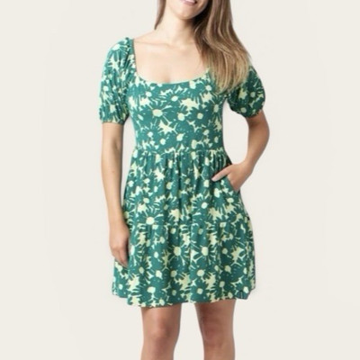 Known Supply Bowen Dress Sz S Organic Cotton Stretch Floral Boho Pockets Soft