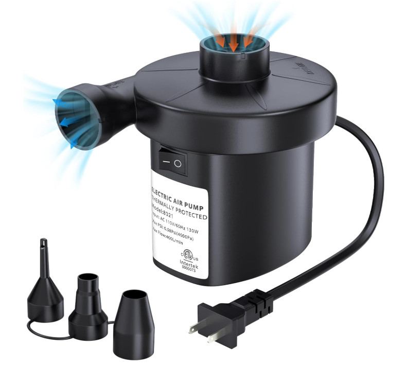 Bomba de aire eléctrica para inflables con boquillas inflador rápido deflactor para piscina