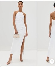 Reformation Sadey White Halter Linen Maxi  Dress White Party Beach Resort 12 NWT