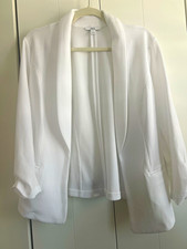 Bar III Essentials Blazer Womens L Bright White Open Front Ruched Sleeve NWT