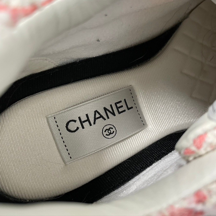 Chanel Tweed Leather Suede Sneakers Womens 39 White Pink G38299