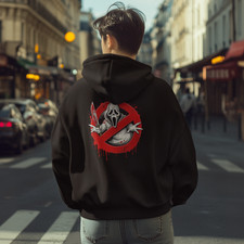 Scary Movie Ghost Face Hoodie Red Circle Horror Mashup Graphic Pullover Unisex