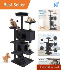 Elegant Dark Gray Multi-Level Cat Tree with Cozy Condos  Interactive Toys - 54"