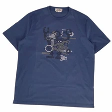 Hermes T Shirt 21SS Top Short Sleeve Cotton Men's XL Navy Used MOLO-0