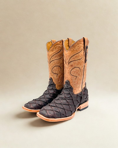 HERREN COWBOY FISCH PIRARUCU DRUCK WESTERN ECKIGE SPITZE STIEFEL BOTAS PESCADO EXOTISCH - Bild 1 von 7