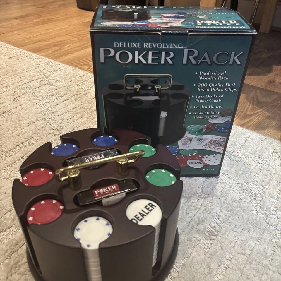 deluxe revolving poker rack with 200 chips - Image 1 of 2