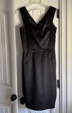 Ellen Tracy Silky Satin Sleeveless Little Black Pencil Sheath Dress Womens Sz 6