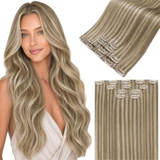 LaaVoo Blonde Highlight Seamless Clip in Hair Extensions Real Human Hair Cl...