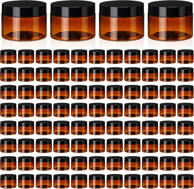 100 Pack Amber Cosmetic Jars 4 Oz - Leak Proof Travel Containers