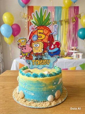 PERSONALISIERTER SPONGEBOB inspiriert TORTENAUFLEGER GEBURTSTAG PARTY DEKORATION