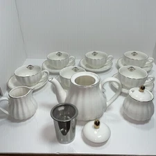 Porcelain Tea Set British Royal Series, 8 OZ Cups & Saucer Service for 6 White