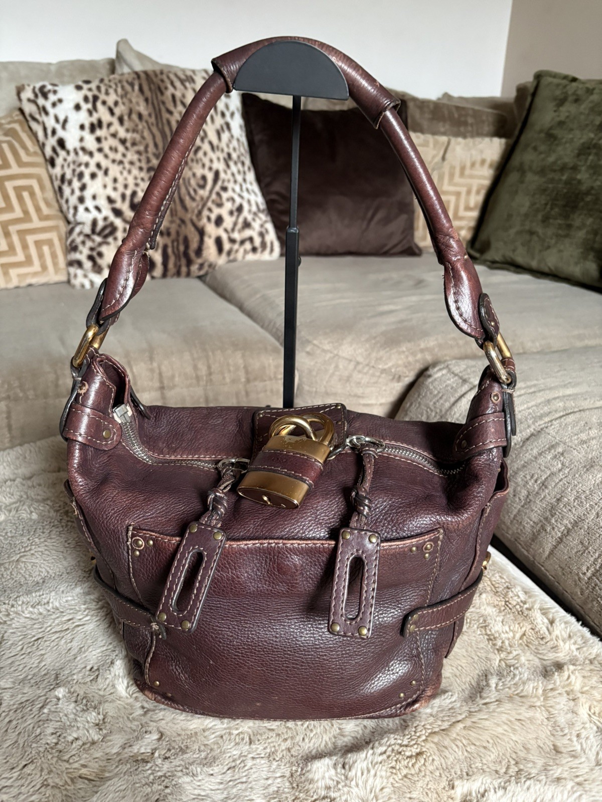 Chloé Vintage Shoulder Bag Brown Leather Paddington With Padlock And Key
