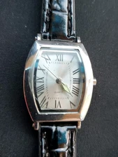 SKC Silvertone Quartz Watch on Black Leather Band Has New Battery