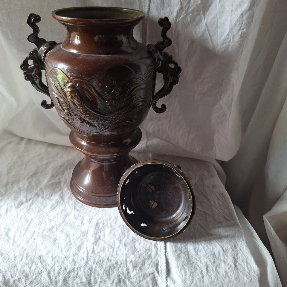 ancien brule parfum, vase japonais chien Fu en bronze - Photo 3/4