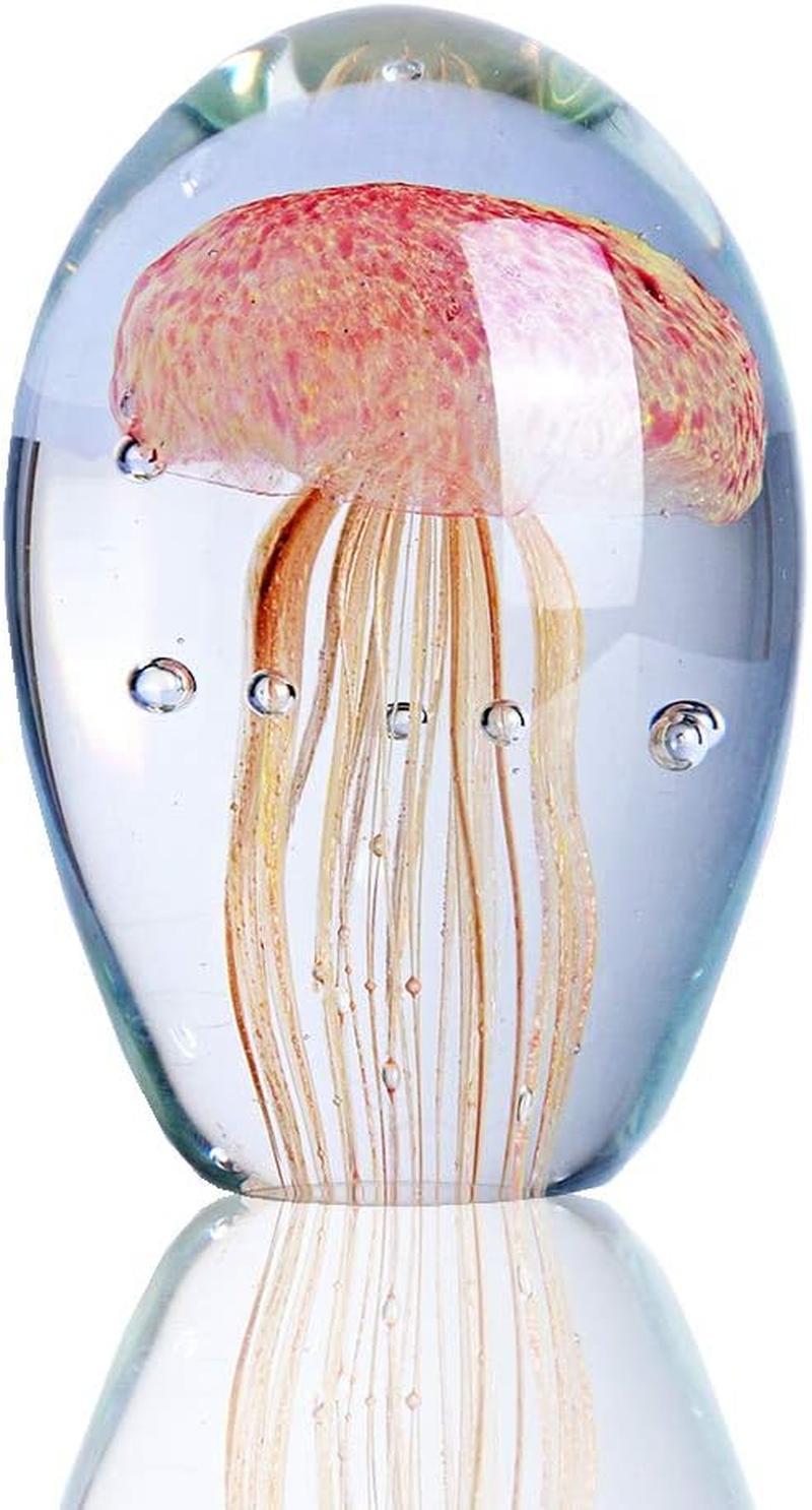 Blown Glass Jellyfish Figurines Collectibles Handmade Crystal Art Sea Animal Dec