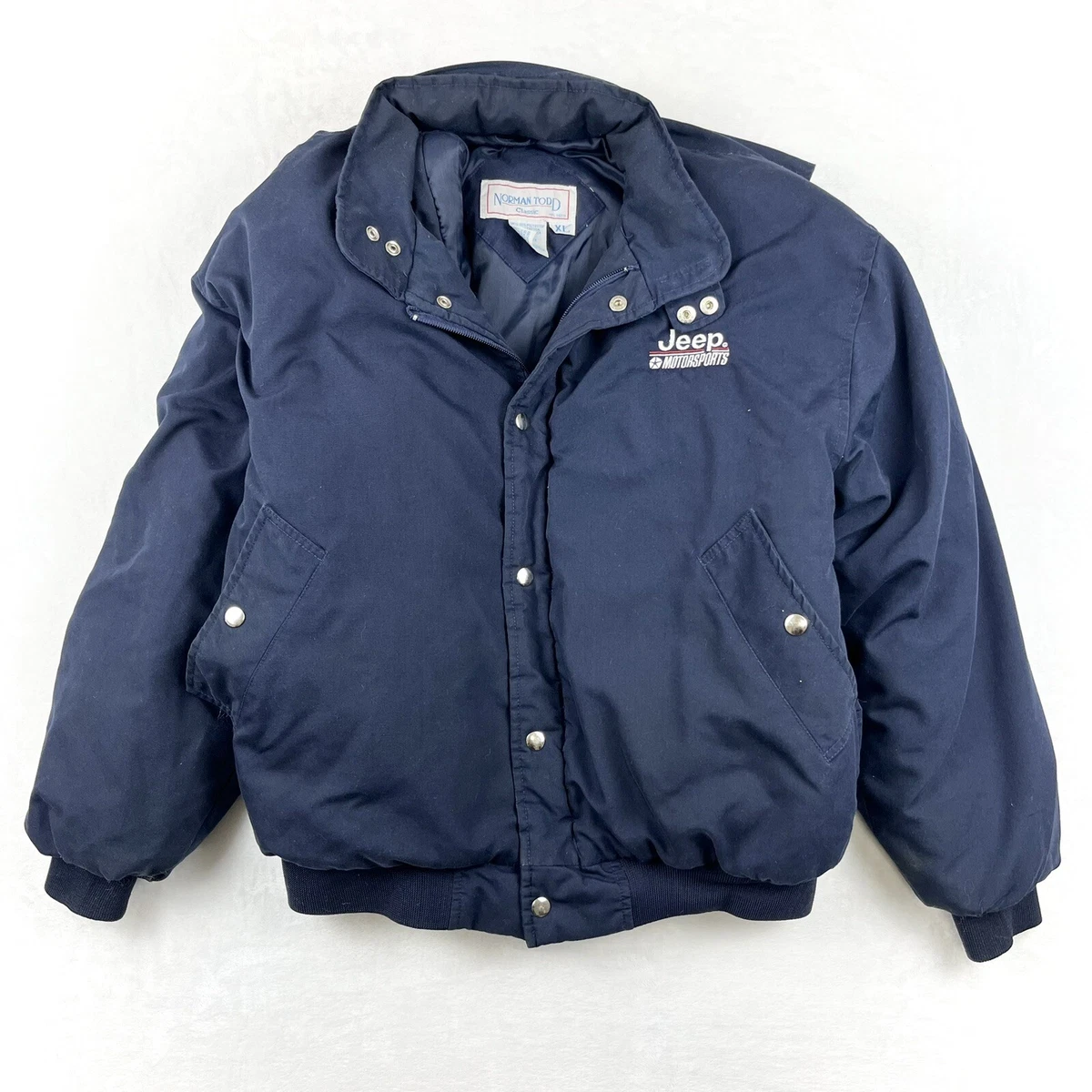 Vtg Blue Jeep Motorsports Puffer Coat Jacket Boxy-XL Offroad Snap