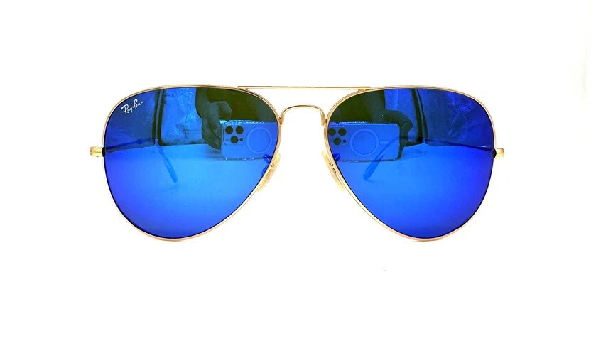 RAY BAN Sunglasses Aviator Gold Arista Mirrored Blue RB3025 112/17