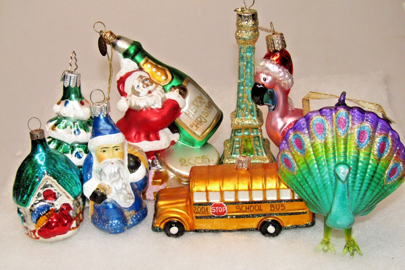 Lot VTG Modern Glass Figurine SANTA PEACOCK EIFFEL TOWER BUS Christmas Ornament