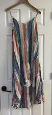 Lulus Brushstroke of Luck High Low Dress Womens Medium Green Multi Stripe Rayon
