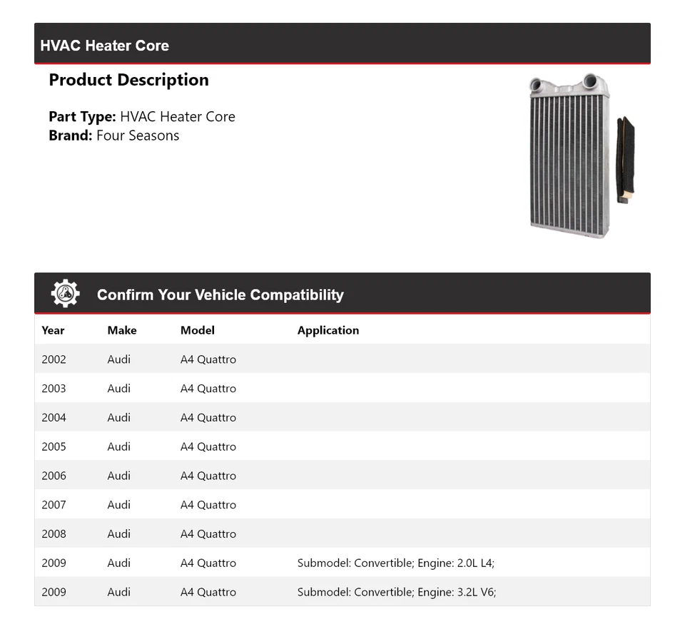 Para 2002-2009 Audi A4 Quattro HVAC Heater Core 4 Seasons 2003 2004 2005 2006 - Imagem 2 de 4
