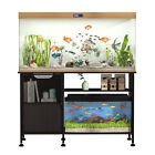 Black Aquarium Stand Wood Fish Tank Stand Turtle with Cabinet Metal Frame