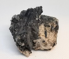 &Auml;egirin : &Auml;girin auf Feldspat ca. 43x40c27mm  opak schwarz auf grau- 54 gramm