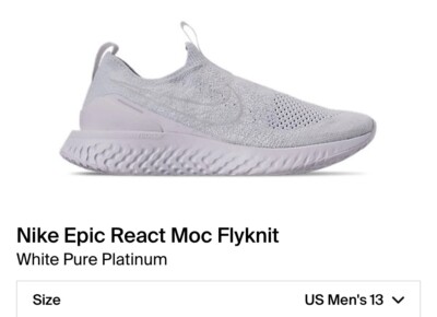 NIKE EPIC REACT FLYKNIT TRIPLE WHITE BV0417 100 MEN SIZE 13