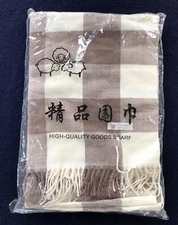 100% Cashmere Pashmina Scarf, NWT, Light Coffee & Cream Color