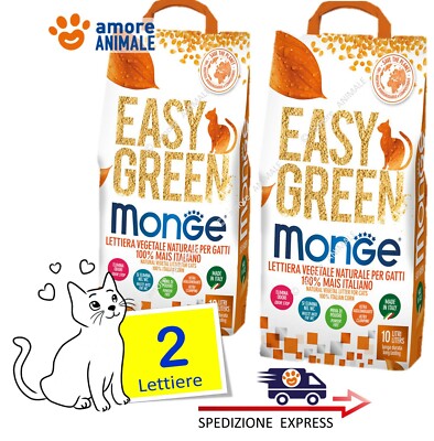 2 Pakete - Monge Easy Green Katzenklo 10 Lt für Katzen - 100% Mais Italienisch