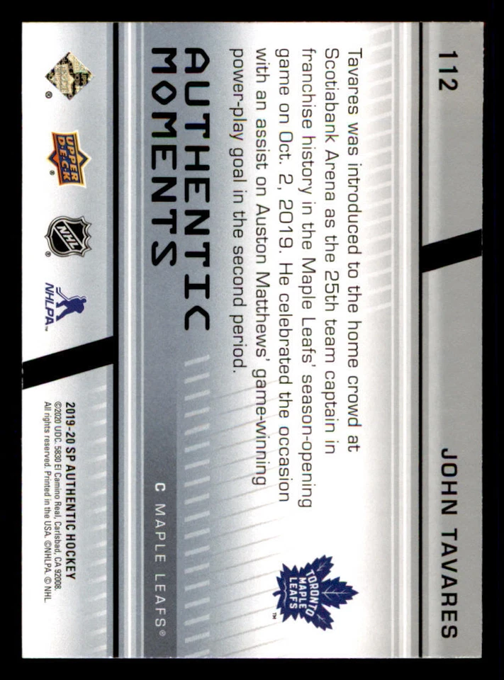 2019-20 SP Authentic #112 John Tavares AM - Image 2 of 2