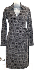 Express Black White Geometric Pattern Long Sleeve Wrap Dress Sz 1/2