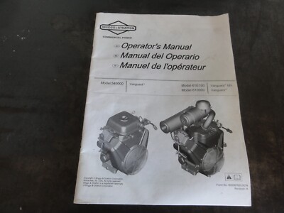 Briggs & Stratton Model 540000 61E100 610000 Vanguard Engine Operator's Manual