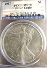 2012 $1  American Silver Eagle  - Flag Holder-  PCGS MS70 - NO RESERVE