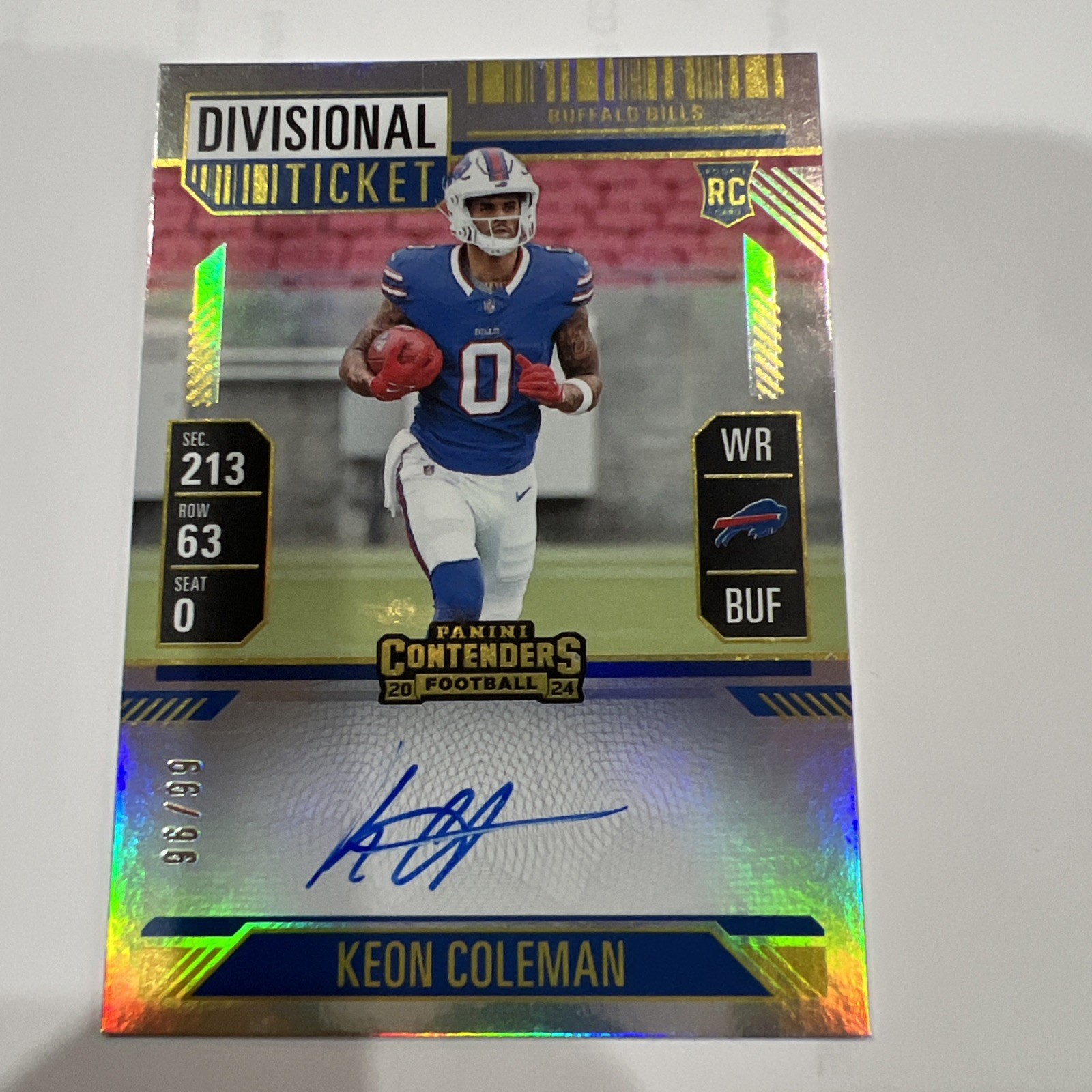 2024 Panini Contenders - Divisional Ticket Keon Coleman #117 On Card Rc Auto /99