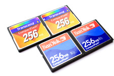 Lot of 4 CompactFlash 256MB Memory Cards 2 SanDisk  2 Transcend Working