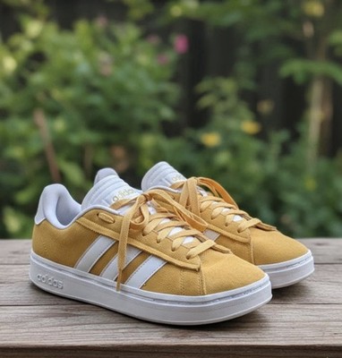 adidas Cloudfoam Yellow White Men's Low Top Comfort Lace Up Sneakers