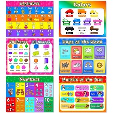 Educational Preschool Placemats for Kids Set of 6 Reusable Plastic Toddler Pl...