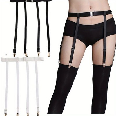 2PCS Simplicity Sexy Suspender Garter Belt for Thigh High Stockings, Metal Clips