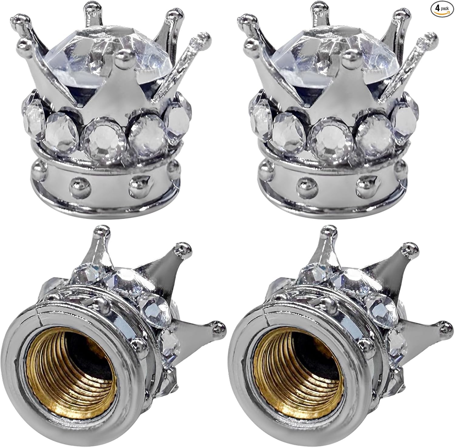 4 PCS Tire Valve Stem Caps, Bling Crystal Wheel Valve Covers wit Color: Silver