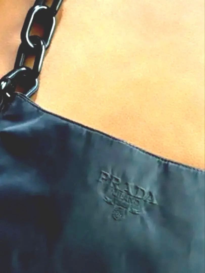 PRADA Shoulder Bag Black Pla Chain Embossed Logo PRADA thumbnail 3