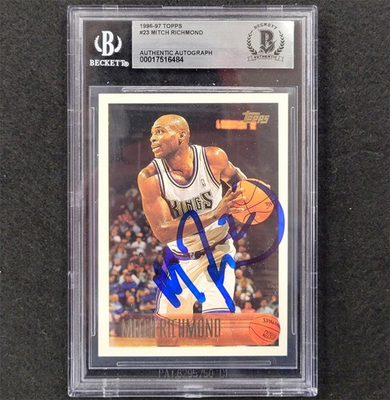 #ad 1996 97 Topps #23 Mitch Richmond signed card auto Sacramento Kings Beckett BAS $49.99
