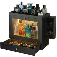 Cologne Organizer for Men with Light  Hidden Compartment, Holds 18 Bottles