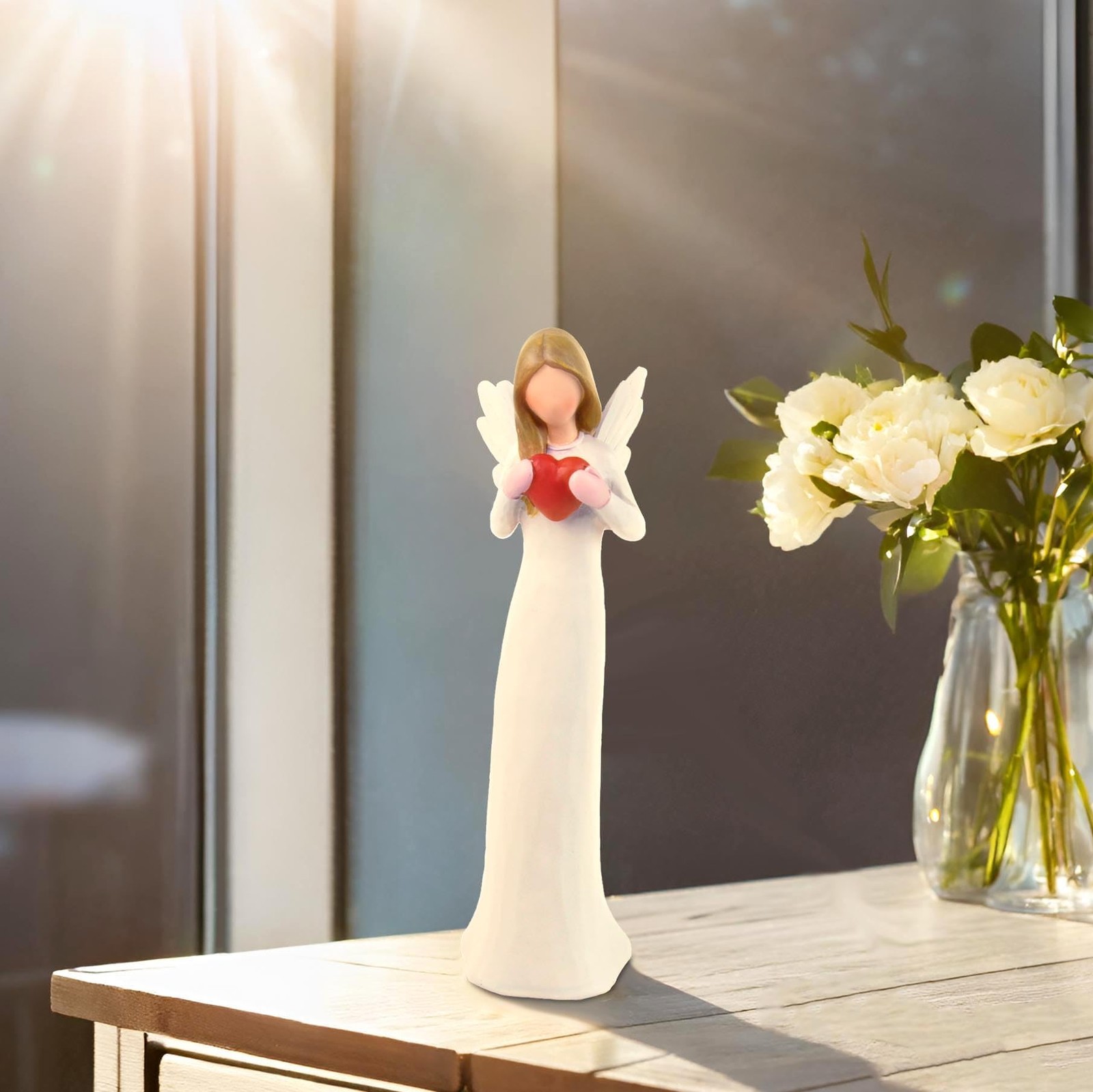 7.48" Angel Figurines for Women - Resin Guardian Angel Statue Holding Red Hea... thumbnail 5