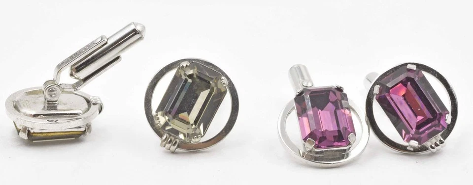 2 pares de gemelos vintage DESTINO de plata esterlina topacio ahumado/amatista unisex Foto 2 de 3