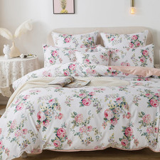Queen Pink Rose Floral Duvet Cover Set 100 Cotton Vintage Farmhouse 3Pcs